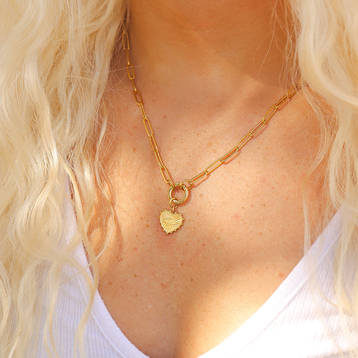 18K GOLD PVD STAINLESS STEEL PAPERCLIP CHARM KEEPER NECKLACE