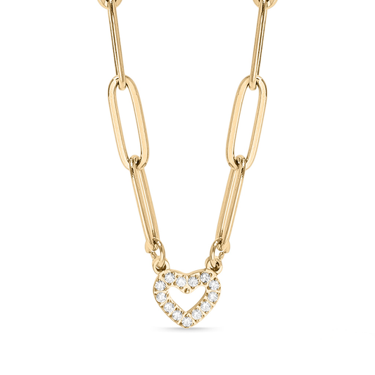 18K Gold PVD Stainless Steel Stone "Heart" Paperclip Chain Necklace - Gorgeous Golds