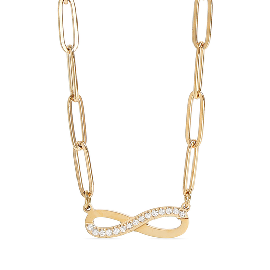 18K Gold PVD Stainless Steel Stone "Infinity" Paperclip Chain Necklace
