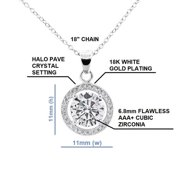 Blake 18k White Gold Plated Halo Pendant Necklace