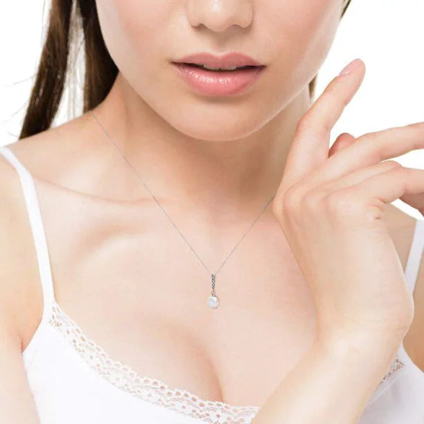 Gabrielle 18k White Gold Pearl Cluster Pendant Necklace Swarovski Crystals