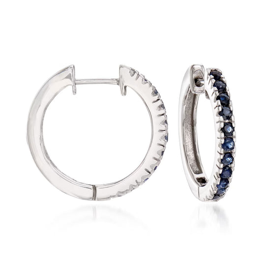 1.10 ct. t.w. Sapphire Hoop Earrings in Sterling Silver. 3/4" - Handmade jewelry