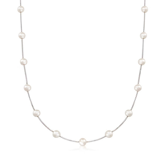 6-6.5mm Cultured Pearl Station Necklace in Sterling Silver