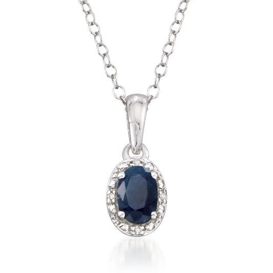 .65 Carat Oval Sapphire Pendant Necklace with Diamond Accents in Sterling Silver. 18" - Luxury accessories