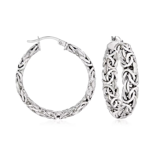 Sterling Silver Medium Byzantine Hoop Earrings. 1 1/4"