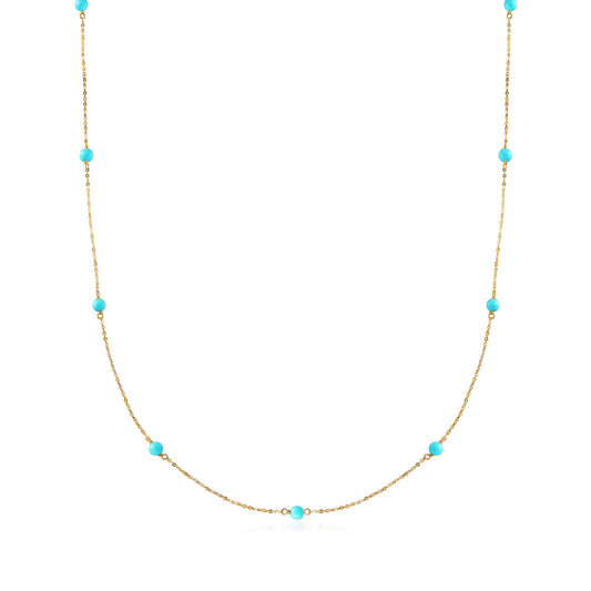 Italian 4mm Turquoise Bead Station Necklace in 14kt Yellow Gold