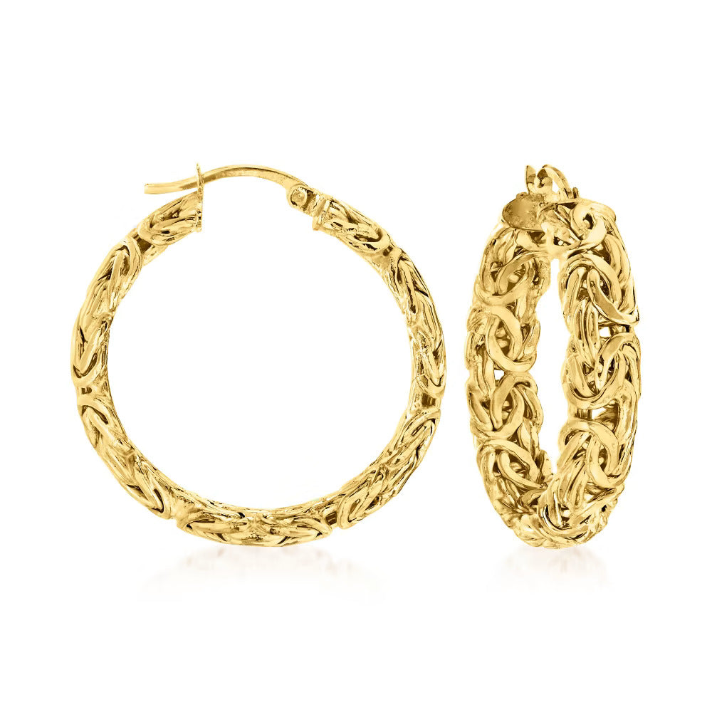 18kt Gold Over Sterling Medium Byzantine Hoop Earrings. 1 1/4"