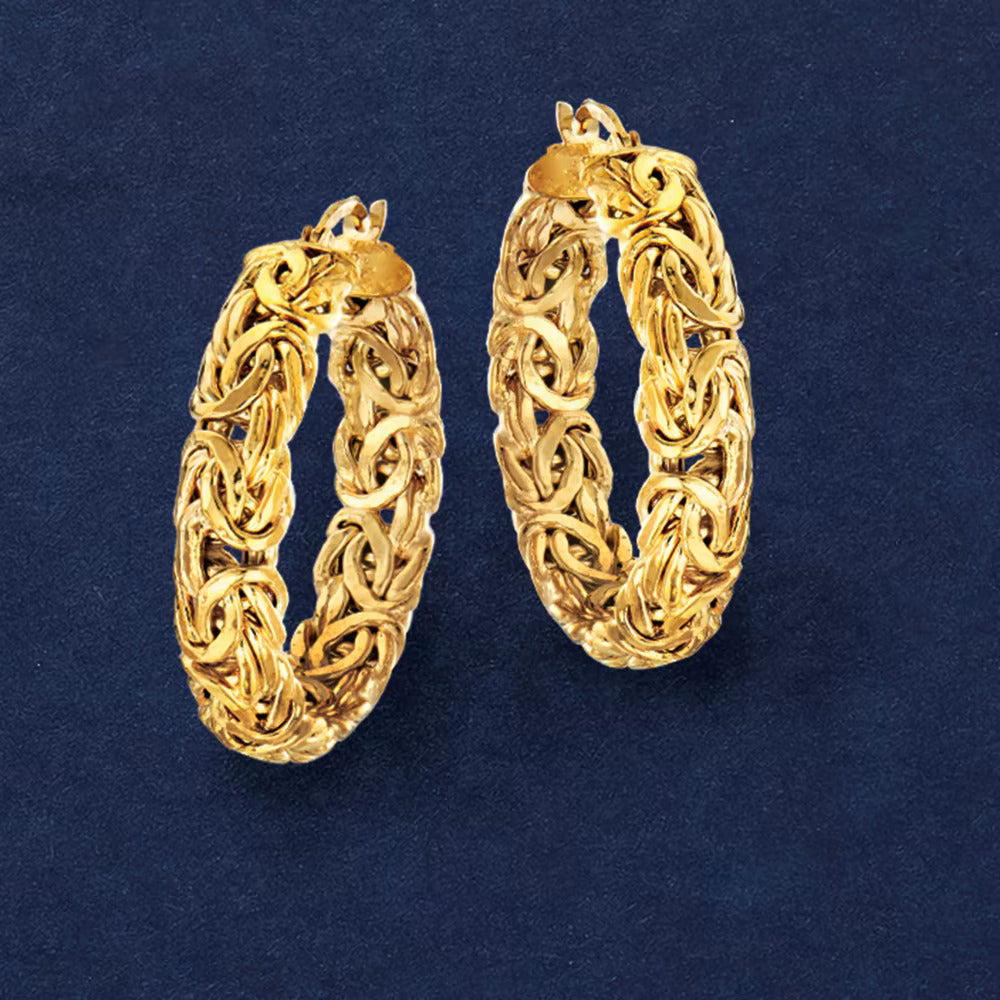 18kt Gold Over Sterling Medium Byzantine Hoop Earrings. 1 1/4"