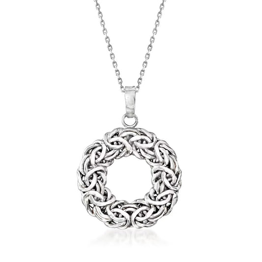 Byzantine Circle Pendant Necklace in Sterling Silver