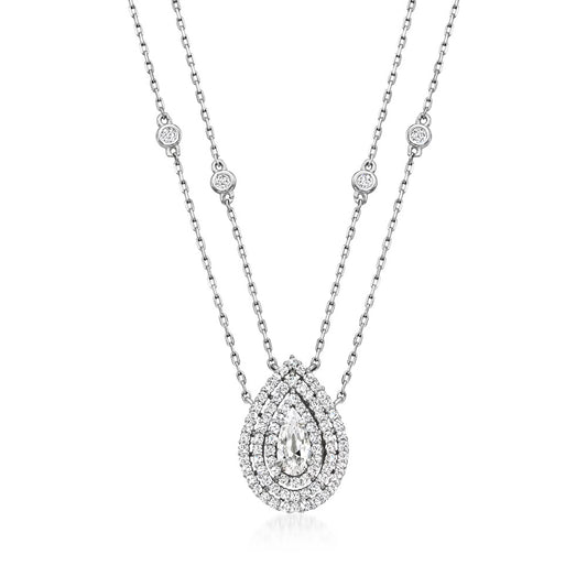 .90 ct. t.w. CZ Two-Strand Drop Necklace in Sterling Silver - Luxury jewelry