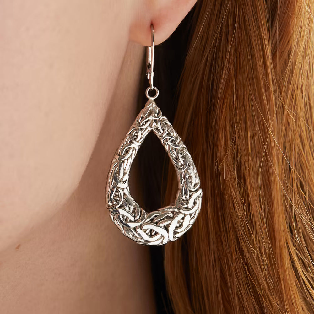 Open Teardrop Byzantine Earrings in Sterling Silver