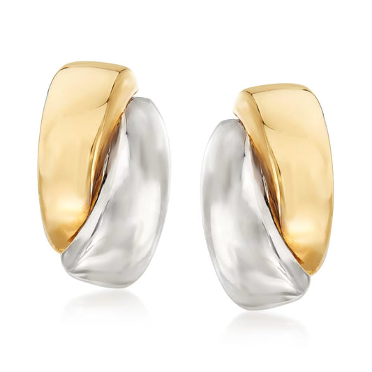 14kt Two-Tone Gold Curved Earrings - Gold earrings