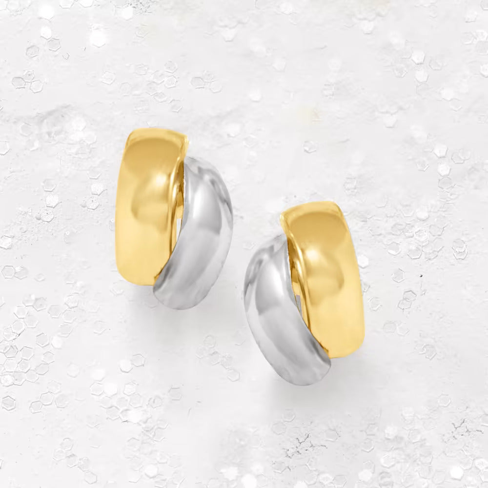 14kt Two-Tone Gold Curved Earrings - Gold earrings