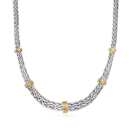 Sterling Silver and 14kt Yellow Gold Wheat-Link Necklace