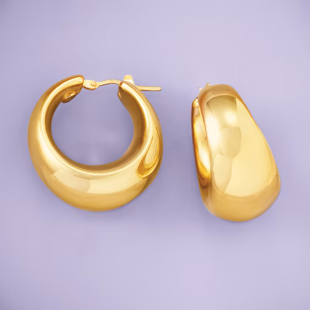 Italian 18kt Gold Over Sterling Hoop Earrings. 1"