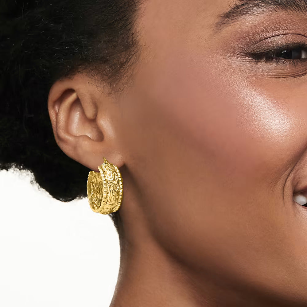18kt Gold Over Sterling Byzantine Beaded-Edge Hoop Earrings. 1" - Handmade jewelry