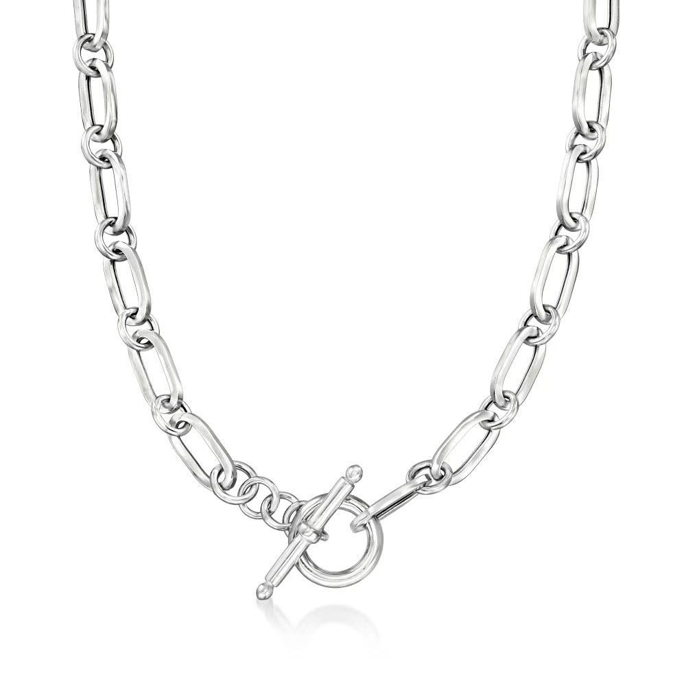 Italian Sterling Silver Paper Clip Link Toggle Necklace