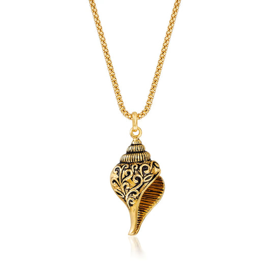 18kt Gold Over Sterling Scrollwork Seashell Pendant Necklace. 18