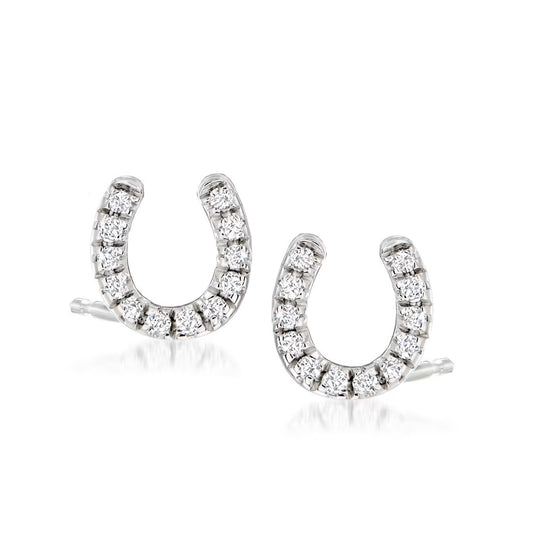 .10 ct. t.w. Diamond Horseshoe Stud Earrings in Sterling Silver - Fine jewelry