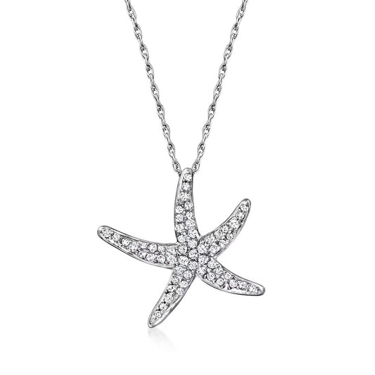 .25 ct. t.w. Diamond Starfish Pendant Necklace in Sterling Silver - Statement jewelry