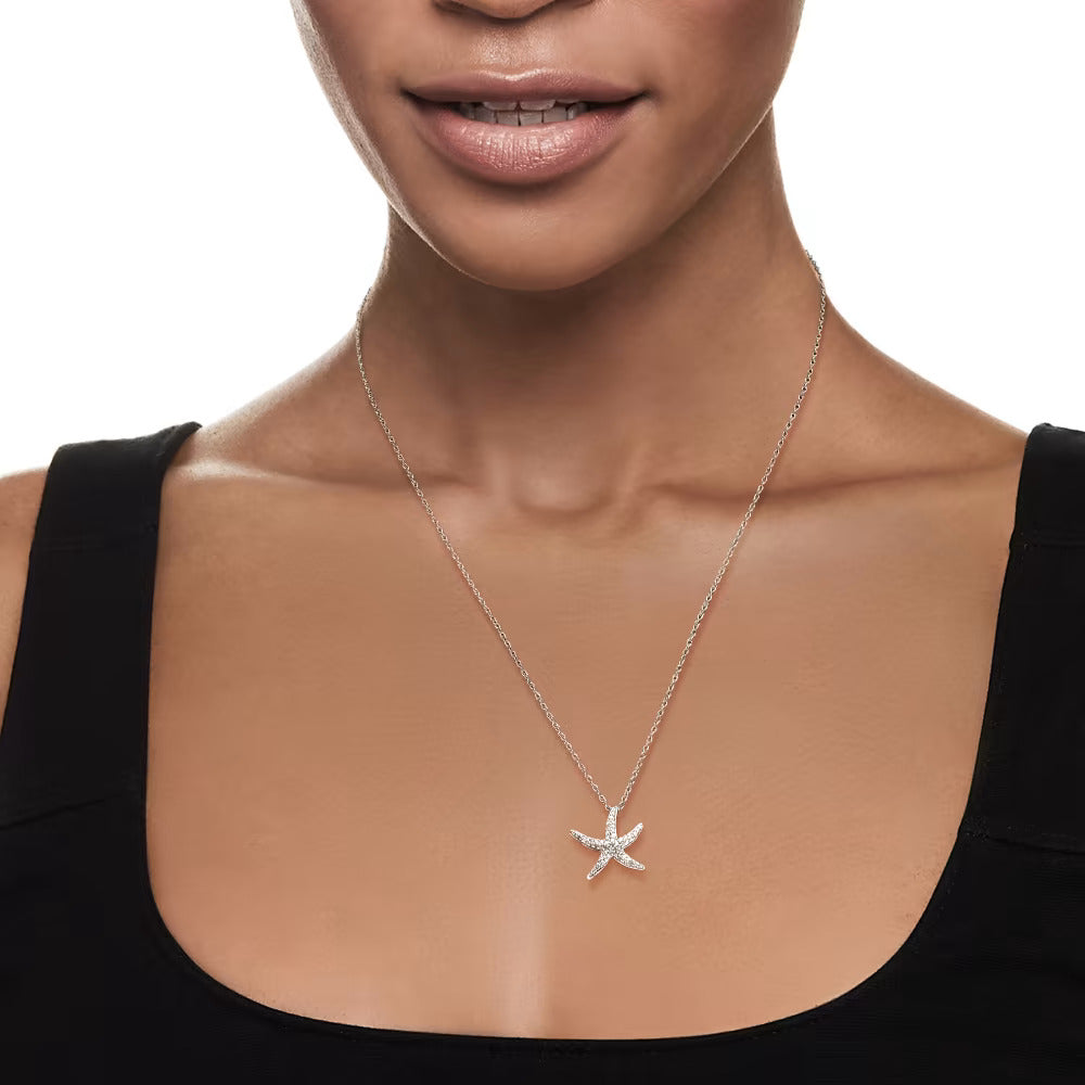 .25 ct. t.w. Diamond Starfish Pendant Necklace in Sterling Silver - Statement jewelry