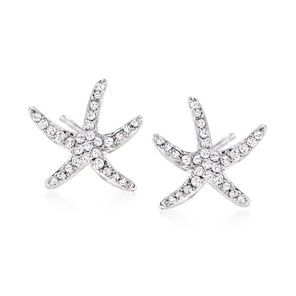 .25 ct. t.w. Diamond Starfish Earrings in Sterling Silver - Statement jewelry