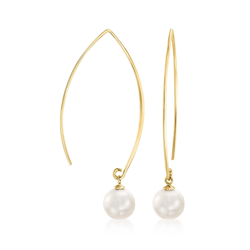 8-8.5mm Cultured Pearl Drop Earrings in 18kt Gold Over Sterling