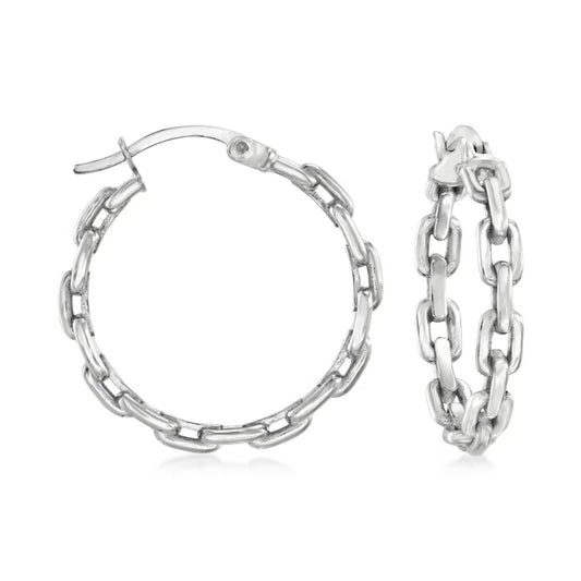 Sterling Silver Paper Clip Link Hoop Earrings. 1"