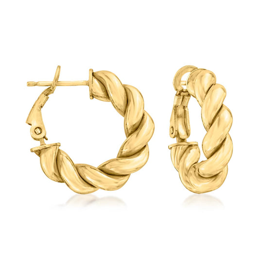 Italian 18kt Gold Over Sterling Twisted Huggie Hoop Earrings. 34
