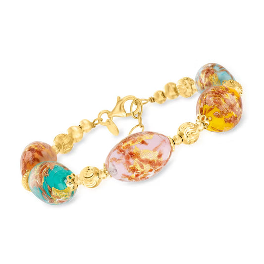 Italian Multicolored Murano Glass Bead Bracelet in 18kt Gold Over Sterling. 7