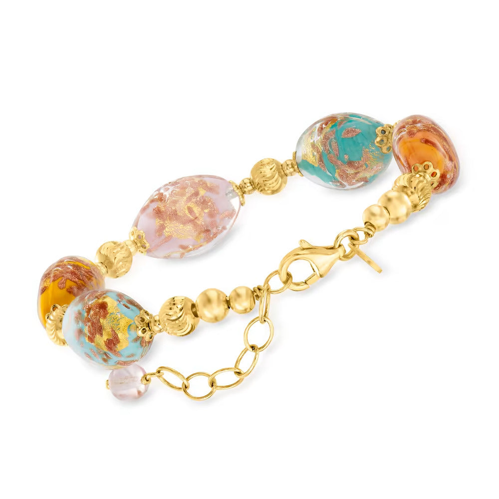 Italian Multicolored Murano Glass Bead Bracelet in 18kt Gold Over Sterling. 7