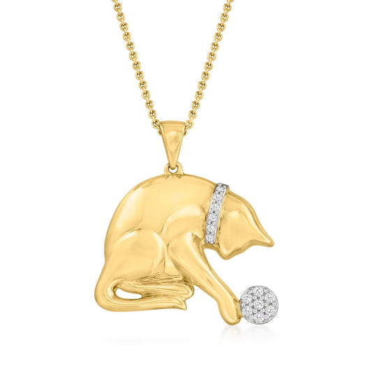 .15 ct. t.w. Diamond Playing Cat Pendant Necklace in 18kt Gold Over Sterling - Gold necklaces