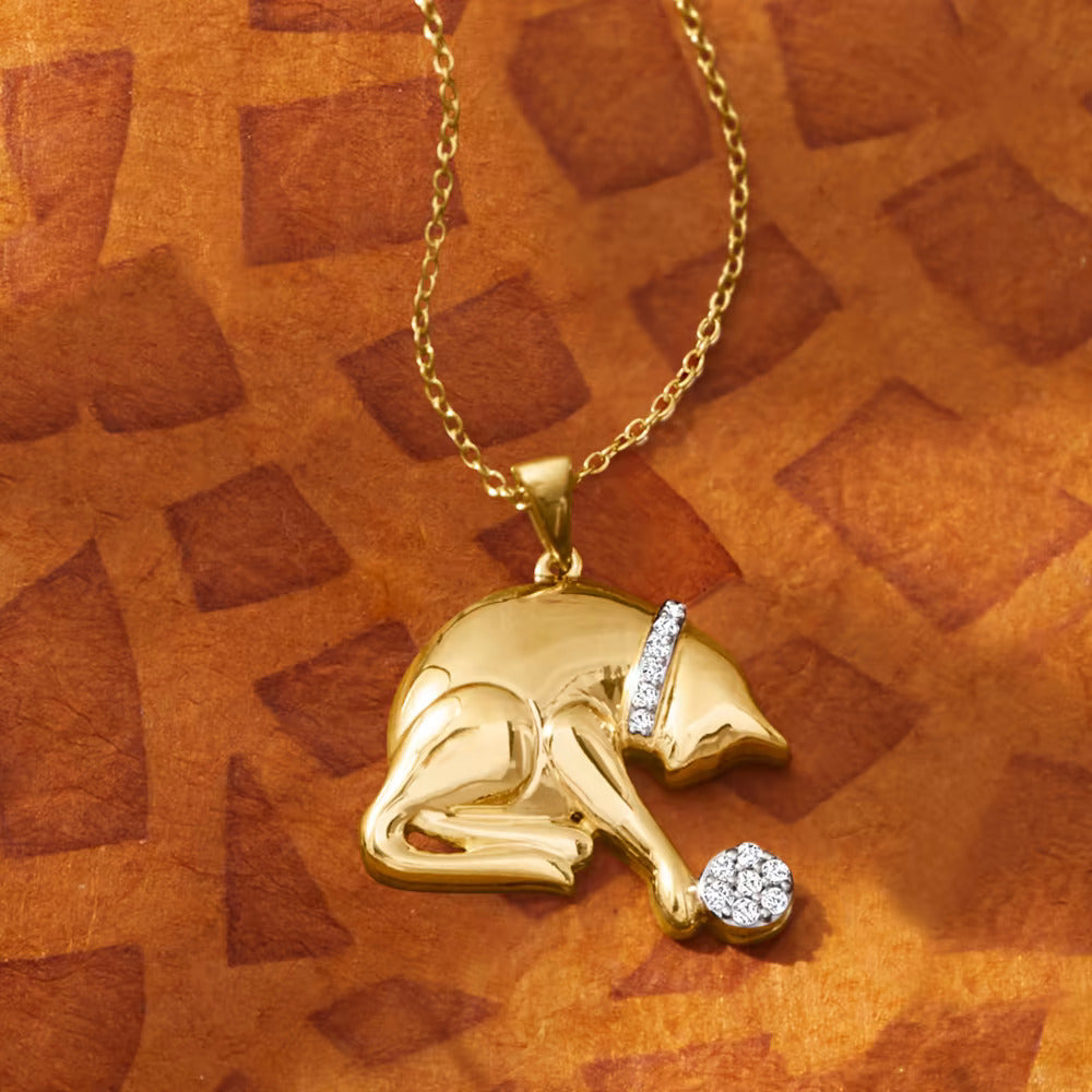 .15 ct. t.w. Diamond Playing Cat Pendant Necklace in 18kt Gold Over Sterling - Gold necklaces