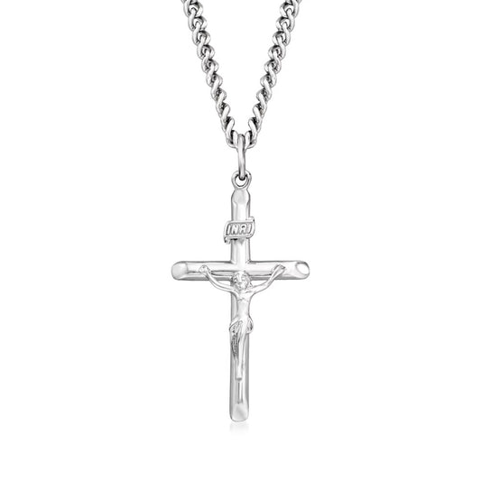 Men's Sterling Silver Crucifix Pendant Necklace. 22