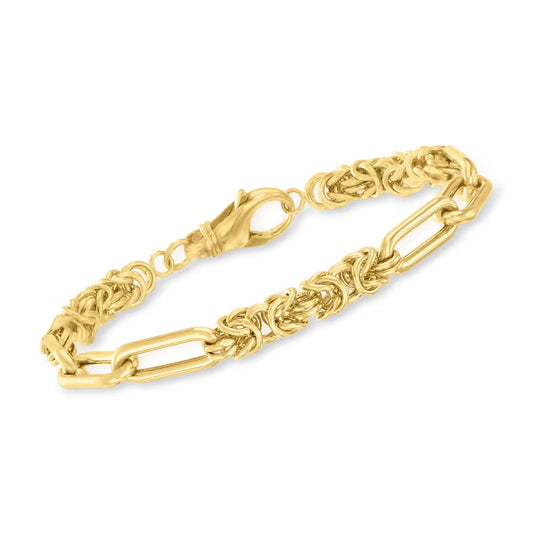 18kt Gold Over Sterling Alternating Byzantine and Paper Clip Link Bracelet - Gold bracelet