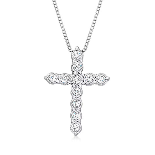 .25 ct. t.w. Diamond Cross Pendant Necklace in Sterling Silver. 18" - Silver necklace