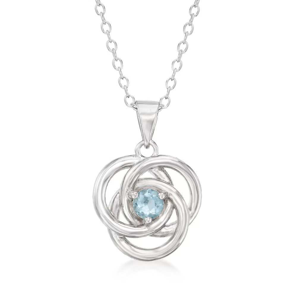 .10 Carat Aquamarine Love Knot Pendant Necklace in Sterling Silver. 18" - Fine jewelry