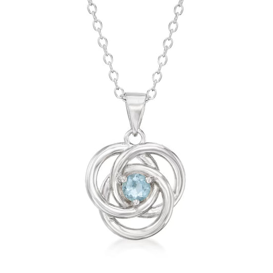 .10 Carat Aquamarine Love Knot Pendant Necklace in Sterling Silver. 18" - Fine jewelry