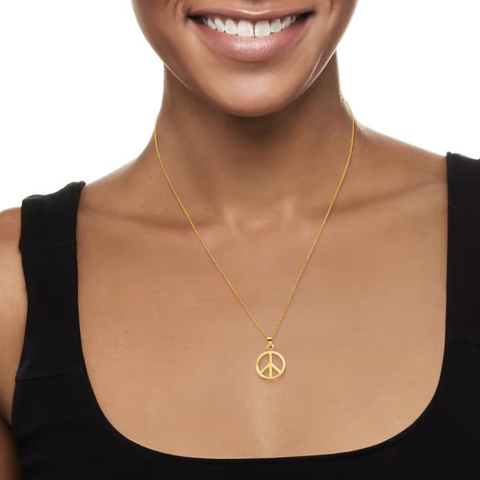 14kt Yellow Gold Peace Sign Pendant - Statement jewelry