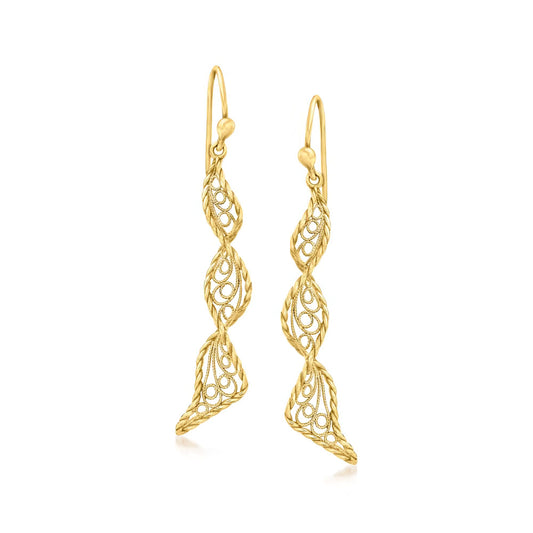 18kt Gold Over Sterling Twisted Filigree Drop Earrings