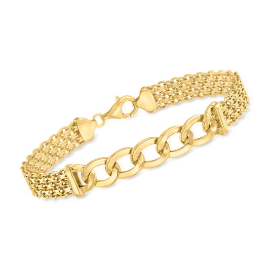 18kt Gold Over Sterling Bismark and Curb-Link Bracelet - Gold Bracelet