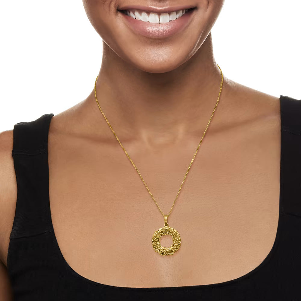 Circle Pendant Byzantine Necklace in 18kt Gold Over Sterling