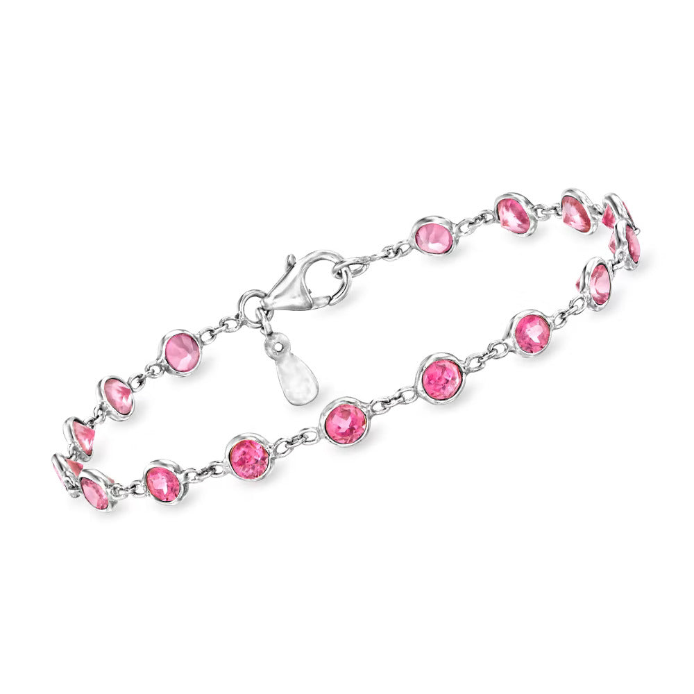 4.80 ct. t.w. Bezel-Set Pink Topaz Bracelet in Sterling Silver. 7"