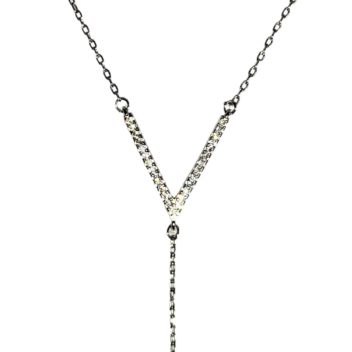 Sterling Silver Swarovski Crystal Accented V Necklace