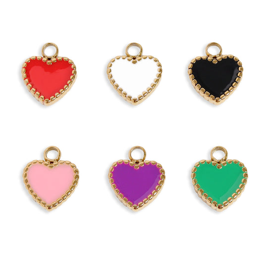 18K Gold PVD Stainless Steel Epoxy Heart Charm