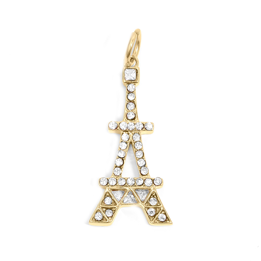 18K Gold PVD Stainless Steel and Clear Stone Eiffel Tower Charm