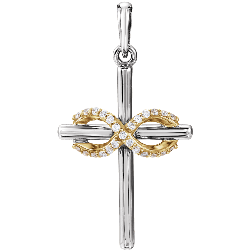 14K White/Yellow .06 CTW Natural Diamond Infinity-Inspired Cross Pendant