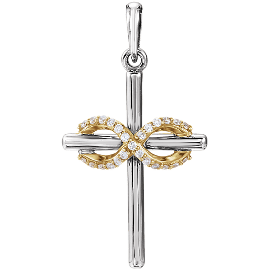 14K White/Yellow .06 CTW Natural Diamond Infinity-Inspired Cross Pendant