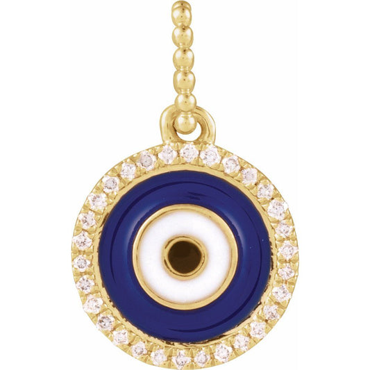 14K Yellow 1/10 CTW Natural Diamond Blue Enameled Evil Eye Pendant