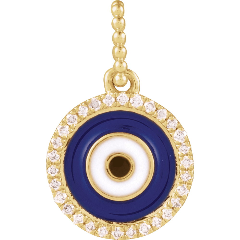 14K Yellow 1/10 CTW Natural Diamond Blue Enameled Evil Eye Pendant